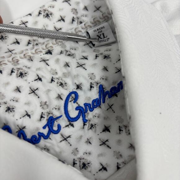 Robert Graham Mens XL Solid White Patterned Short Sleeve Button Up Shirt - Picture 2 of 5